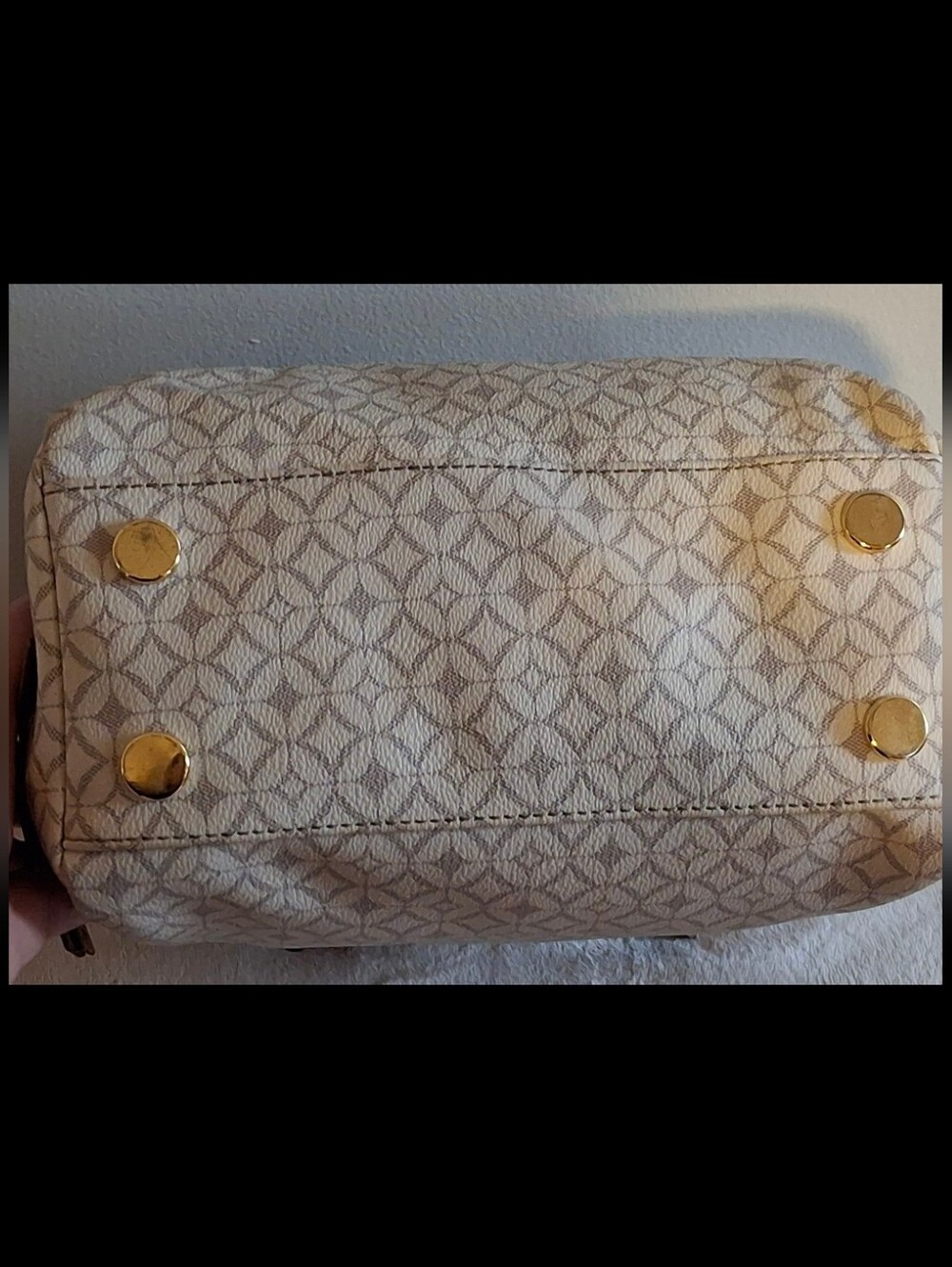 FOSSIL SYDNEY SATCHEL BEIGE DIAMOND SHAPES TOP HANDLE BAG W/DETACHABLE STRAP - Picture 4 of 5